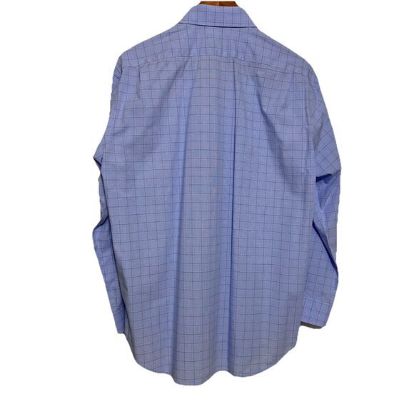 Esquire Shirt Mens 17 Sz Lg Blue Slim Fit Non-Iron Long Sleeve Plaid Dress Shirt - Picture 2 of 6